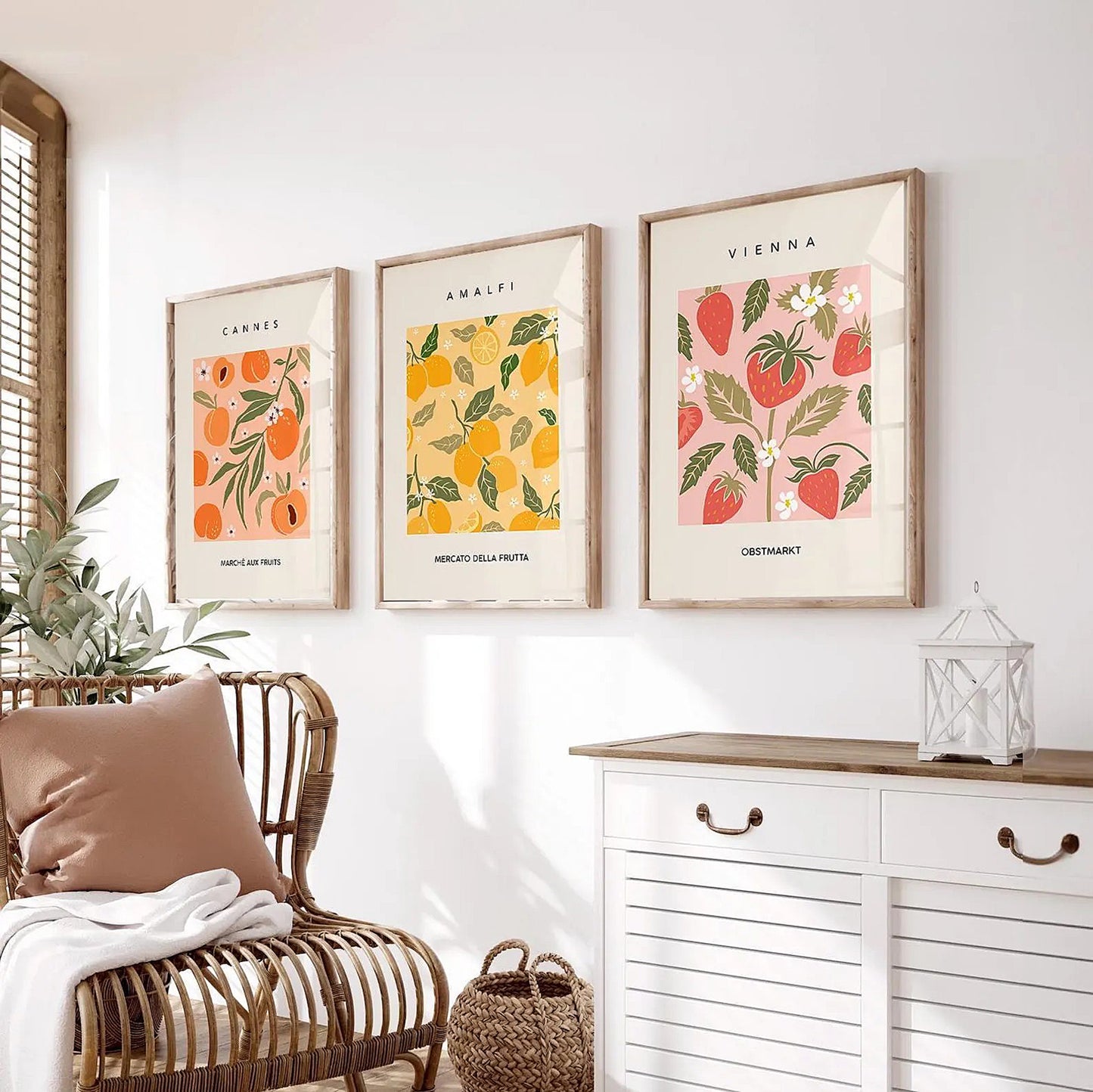 Fruit Market Art Print | Set Of 3 Lime Lemon Orange Wall Art Kitchen Home Decor