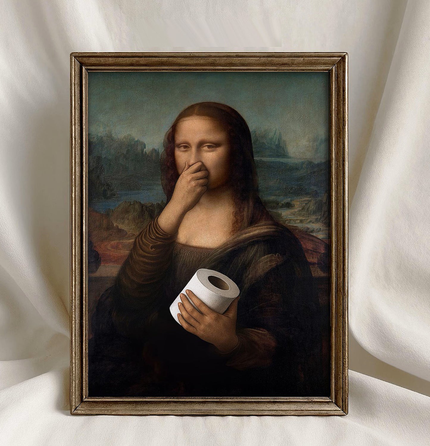 Funny Mona Lisa Toilet Paper Wall Art Bathroom Print Decor A5 A4 A3