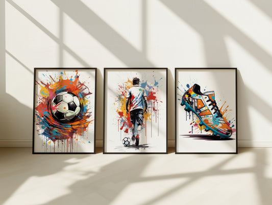 Graffiti Style Football Wall Art Set Of 3 Prints Bedroom Games Room Decor