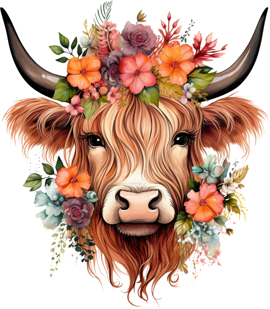 Single UVDTF Floral Highland Cow