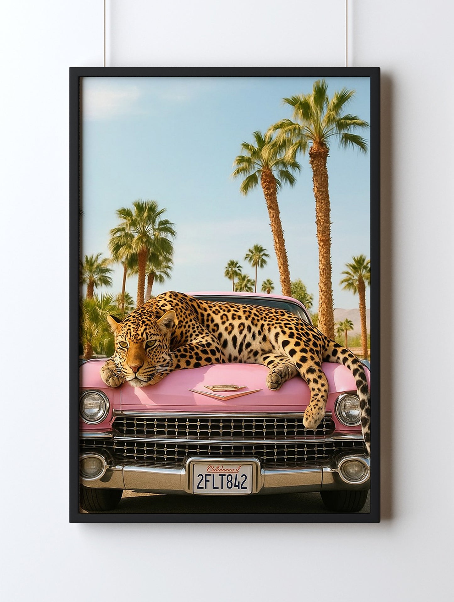Wall Art Print Retro Palm Springs Leopard Pink Car