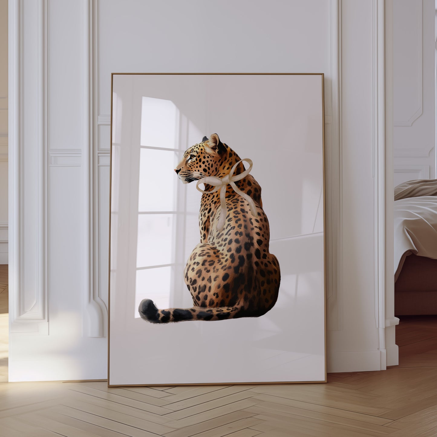Wall Art Print Trendy Leopard With Pink Bow
