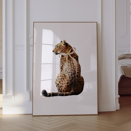 Wall Art Print Trendy Leopard With Pink Bow
