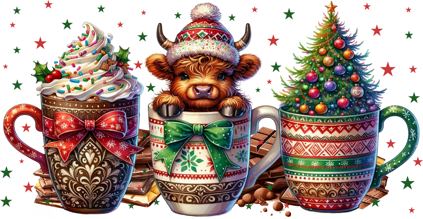 16oz UVDTF Christmas Highland Cow