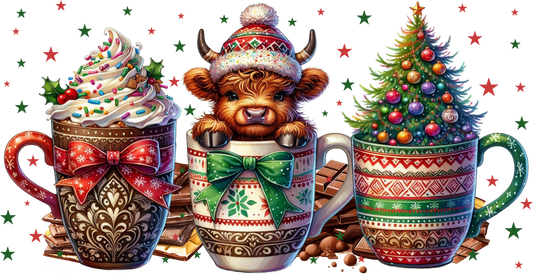 16oz UVDTF Christmas Highland Cow