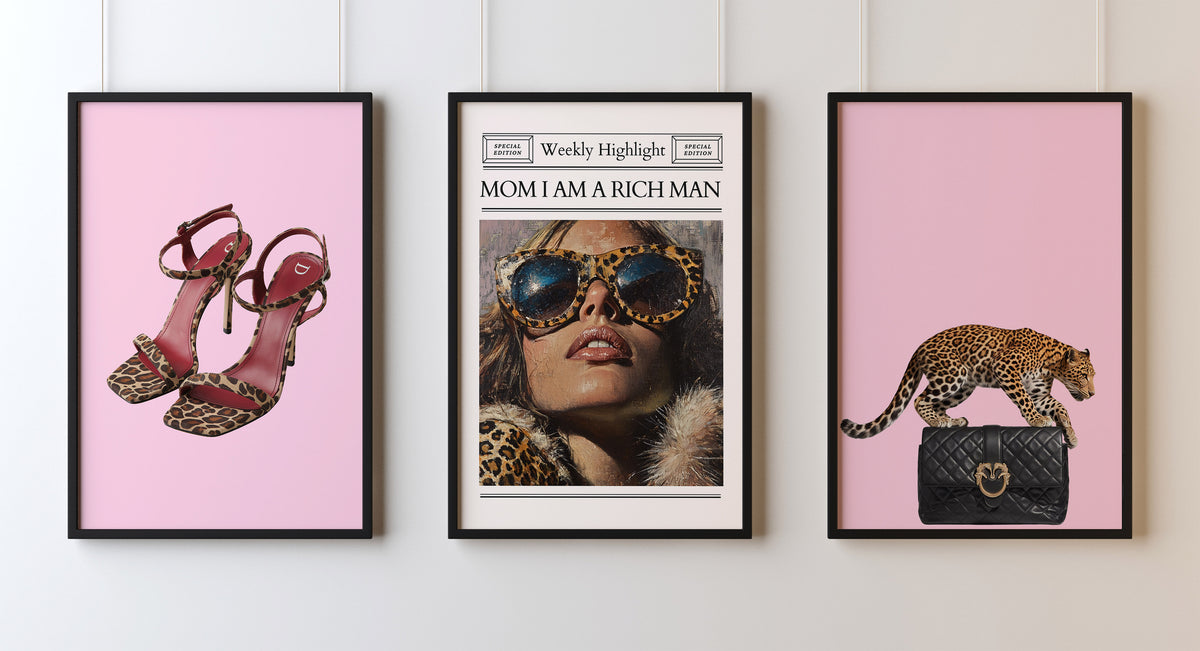 Set Of 3 Wall Art Prints Leopard Newspaper Headline It Girl