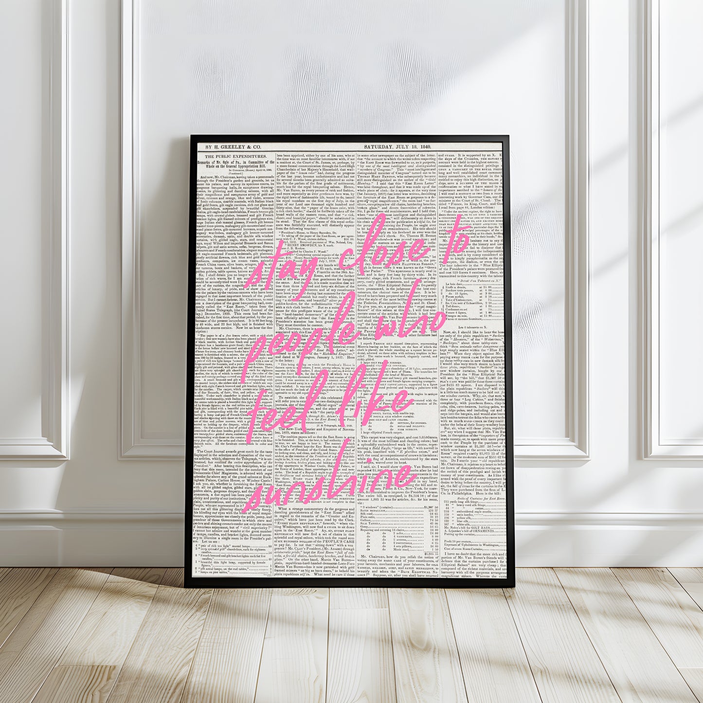 Pink Quote Newspaper Background Wall Art Print