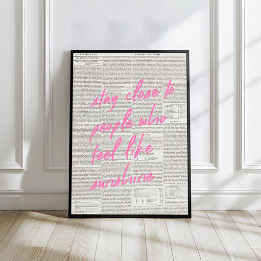 Pink Quote Newspaper Background Wall Art Print