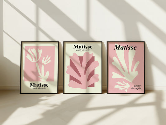 Set Of 3 Wall Art Prints Pink Matisse