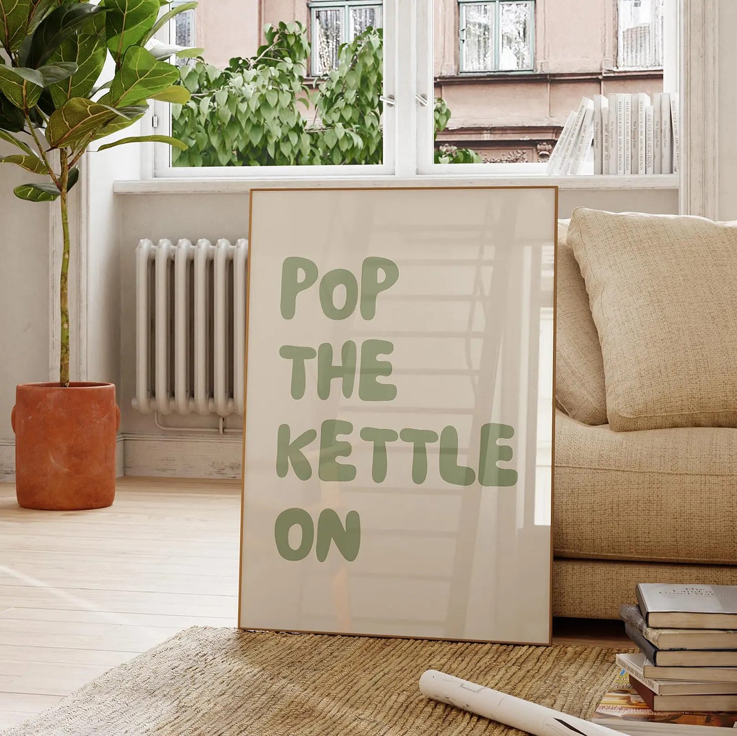 Pop The Kettle On Kitchen Quote Print Wall Art Decor