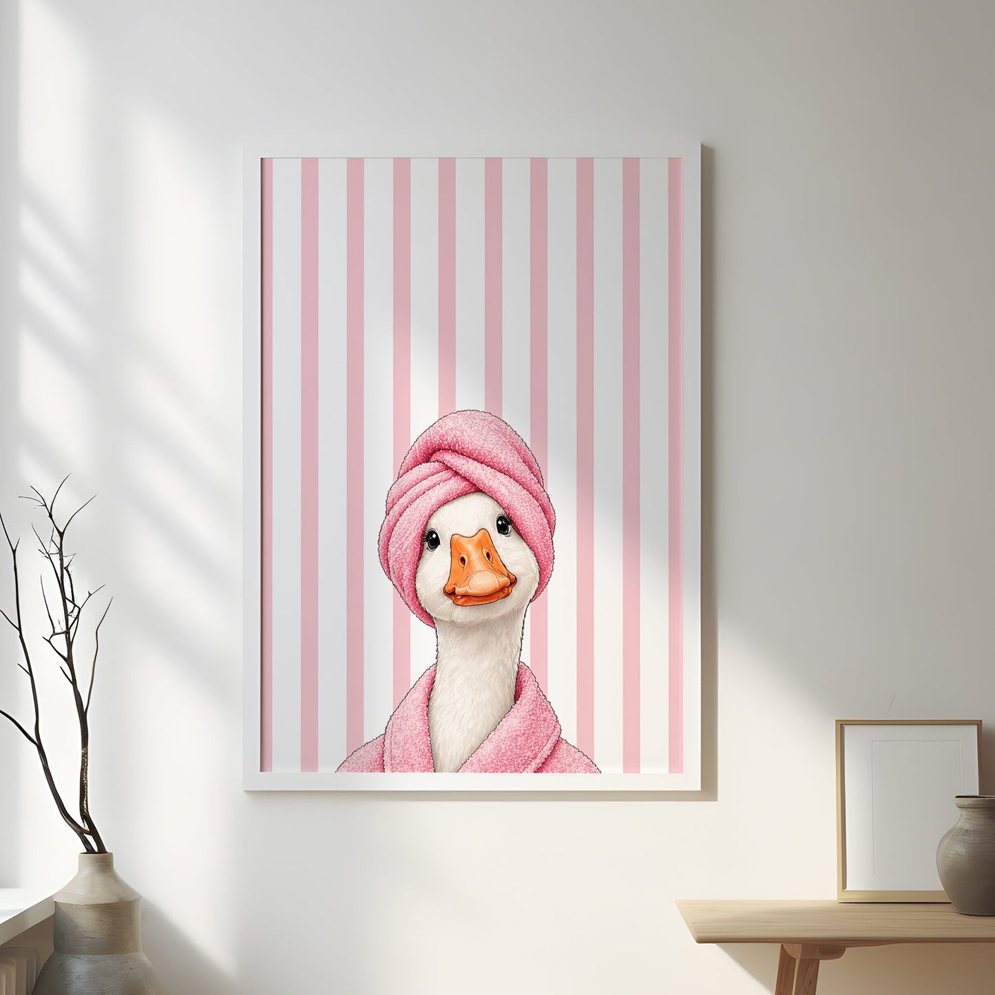 Wall Art Print Silly Goose In Pink Towel