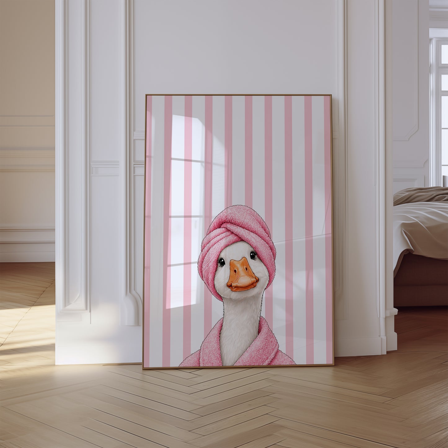 Wall Art Print Silly Goose In Pink Towel