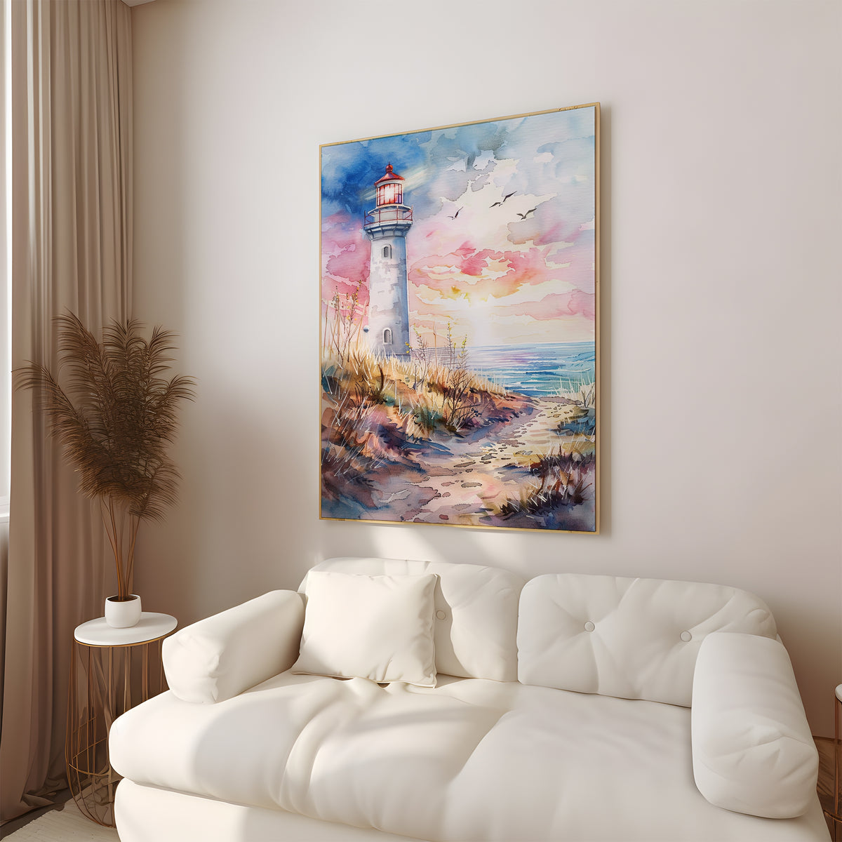 Wall Art Sunset Lighthouse Watercolour Print