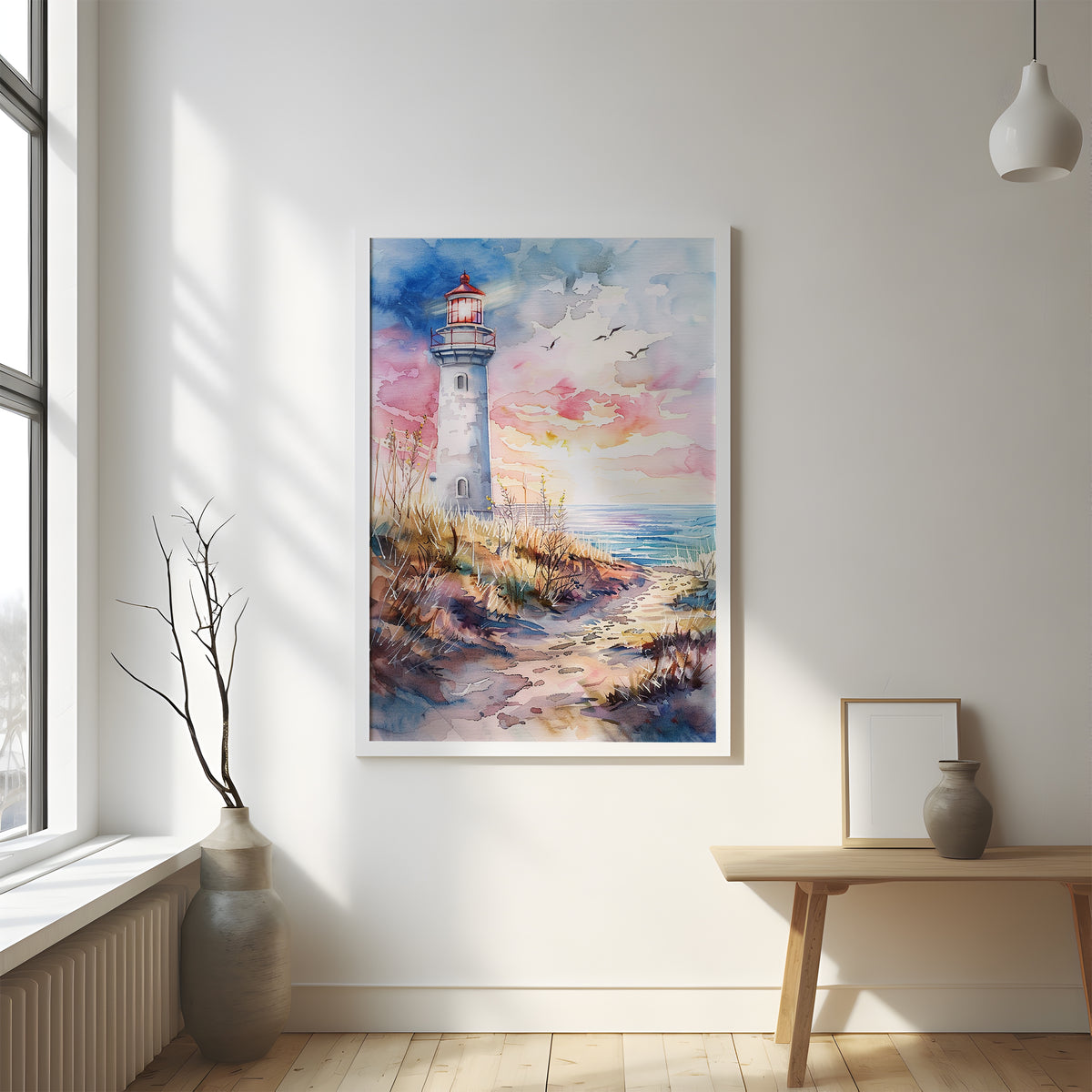 Wall Art Sunset Lighthouse Watercolour Print