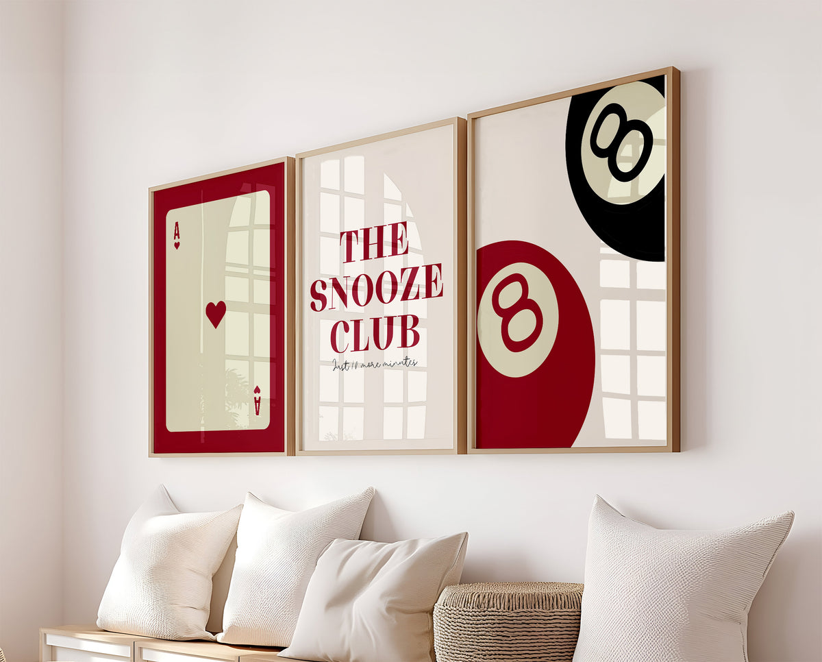 Set Of 3 Wall Art Prints The Snooze Club Ace 8 Ball
