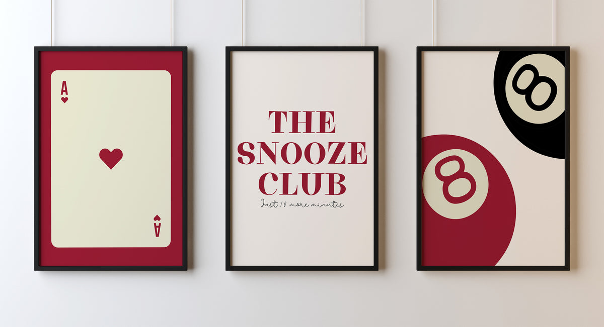 Set Of 3 Wall Art Prints The Snooze Club Ace 8 Ball
