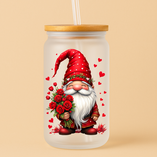 Single UV DTF Valentine Gnome with Roses