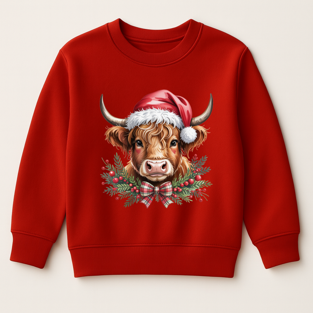 DTF Highland Cow In Santa Hat