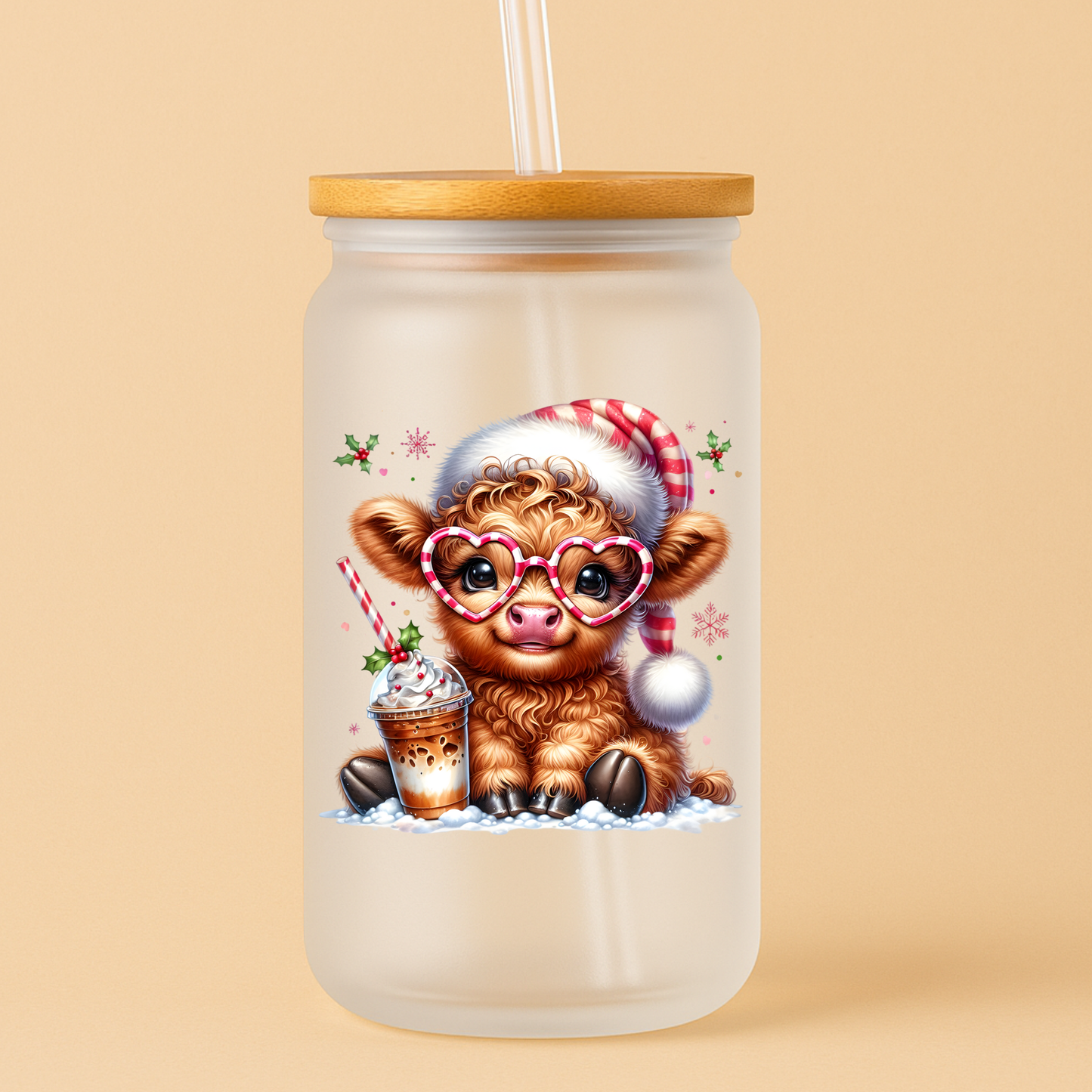 Single UVDTF Christmas Highland Cow Coffee