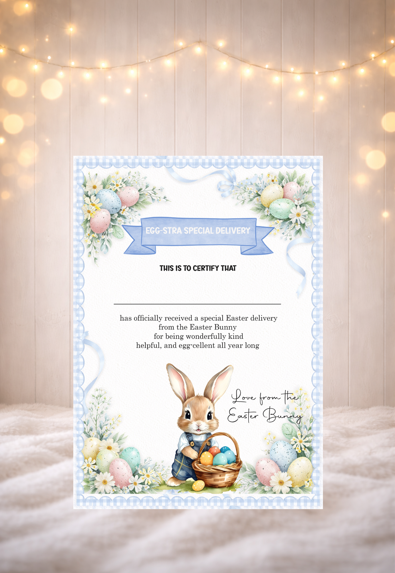 A4 Easter Blue Bunny Certificate