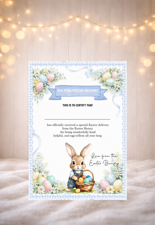 10 x A4 Easter Blue Bunny Certificate