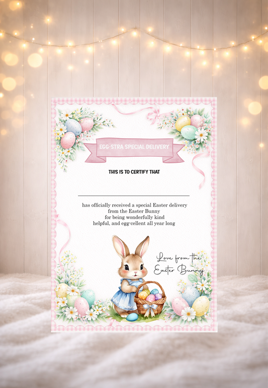 10 x A4 Easter Pink Bunny Certificate