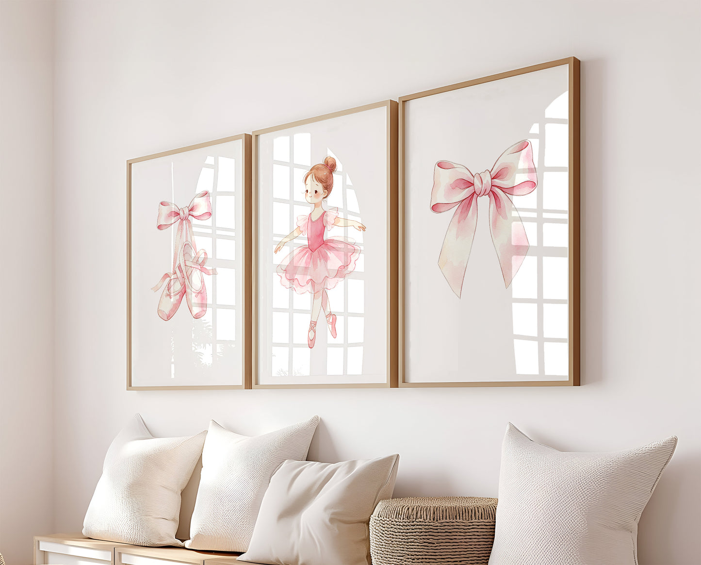 Set Of 3 Wall Art Pink Ballerina Prints