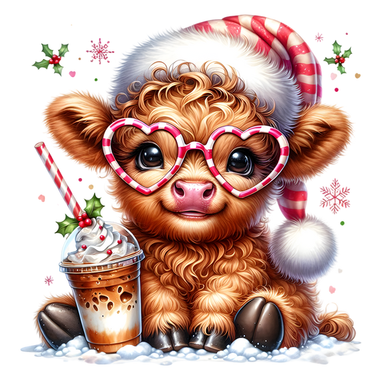 Single UVDTF Christmas Highland Cow