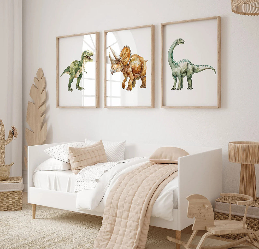 Set Of 3 Wall Art Prints Dinosaur Decor