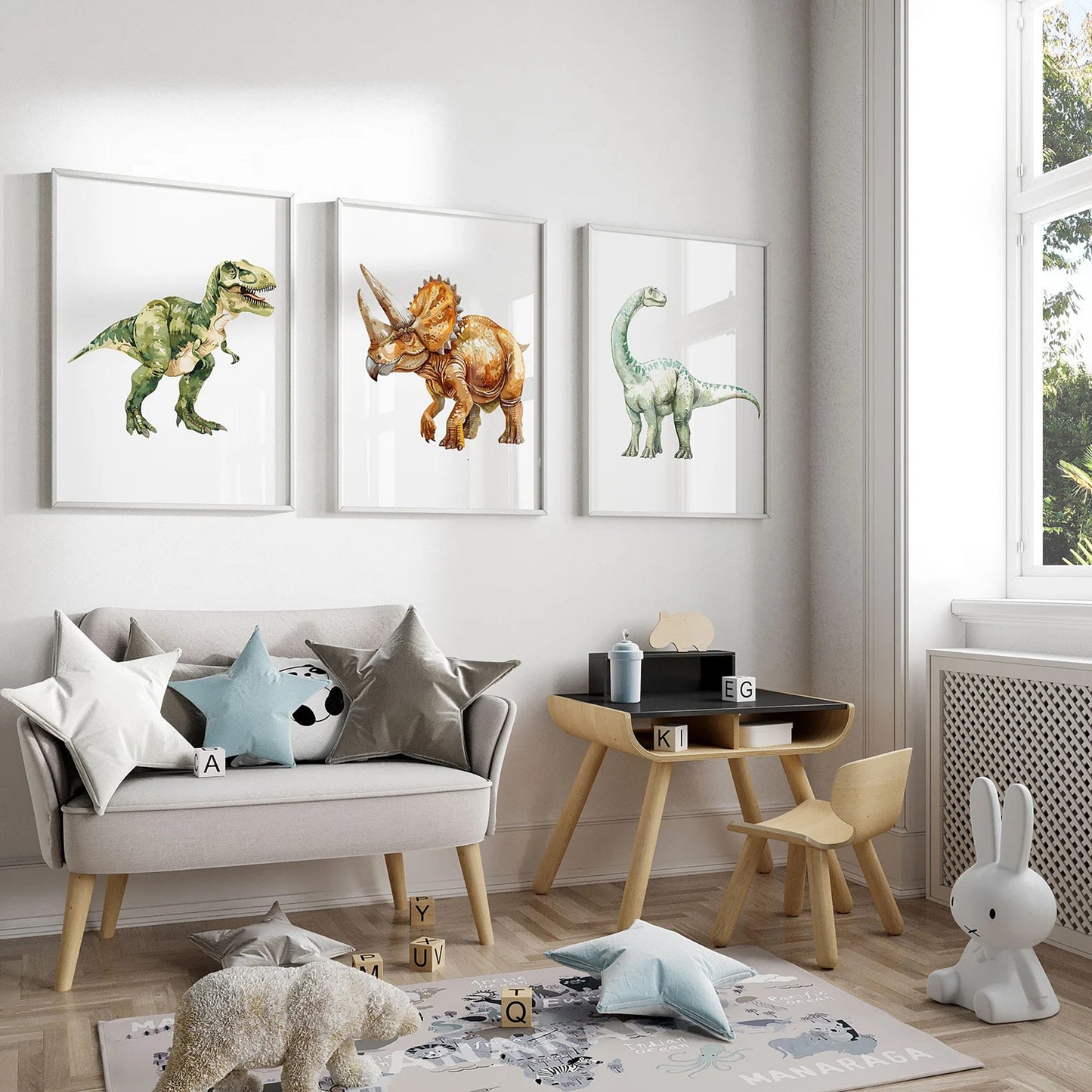 Set Of 3 Wall Art Prints Dinosaur Decor