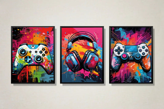 Gaming Controller Graffiti Prints Set Of 3 Wall Art