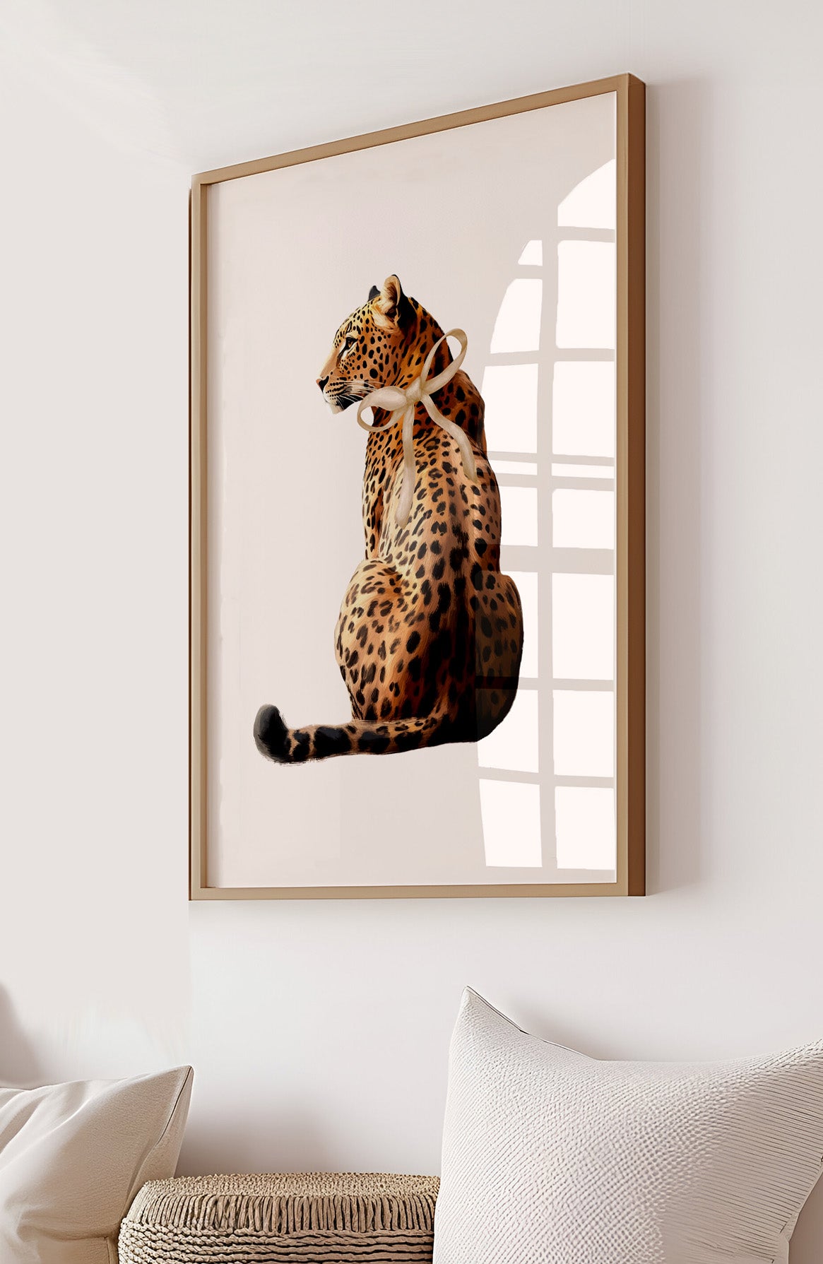 Wall Art Print Trendy Leopard With Pink Bow