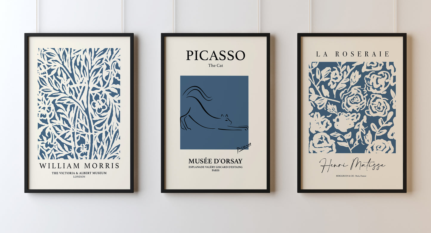 Set Of 3 Wall Art Prints Henri Matisse French Navy Blue