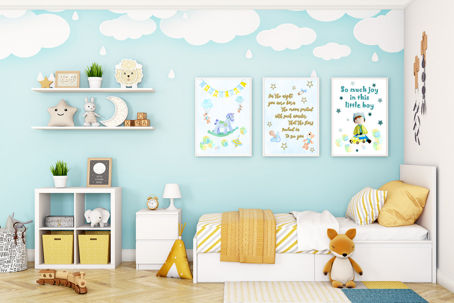 Baby Boy Nursery Bedroom Set Of 3 Wall Art Prints