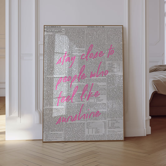 Wall Art Print Pink Quote Newspaper Background