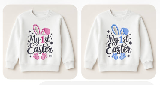 DTF My First Easter Blue or Pink Embroidered Effect