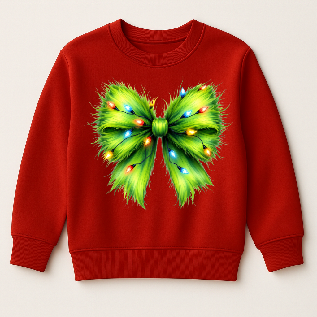 DTF Christmas Green Monster Bow