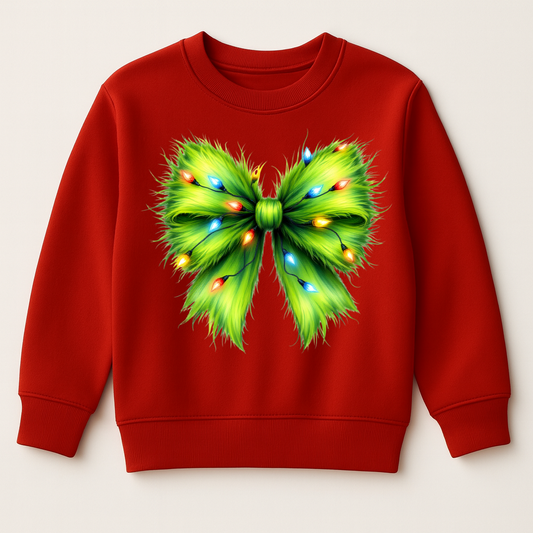 DTF Christmas Green Monster Bow