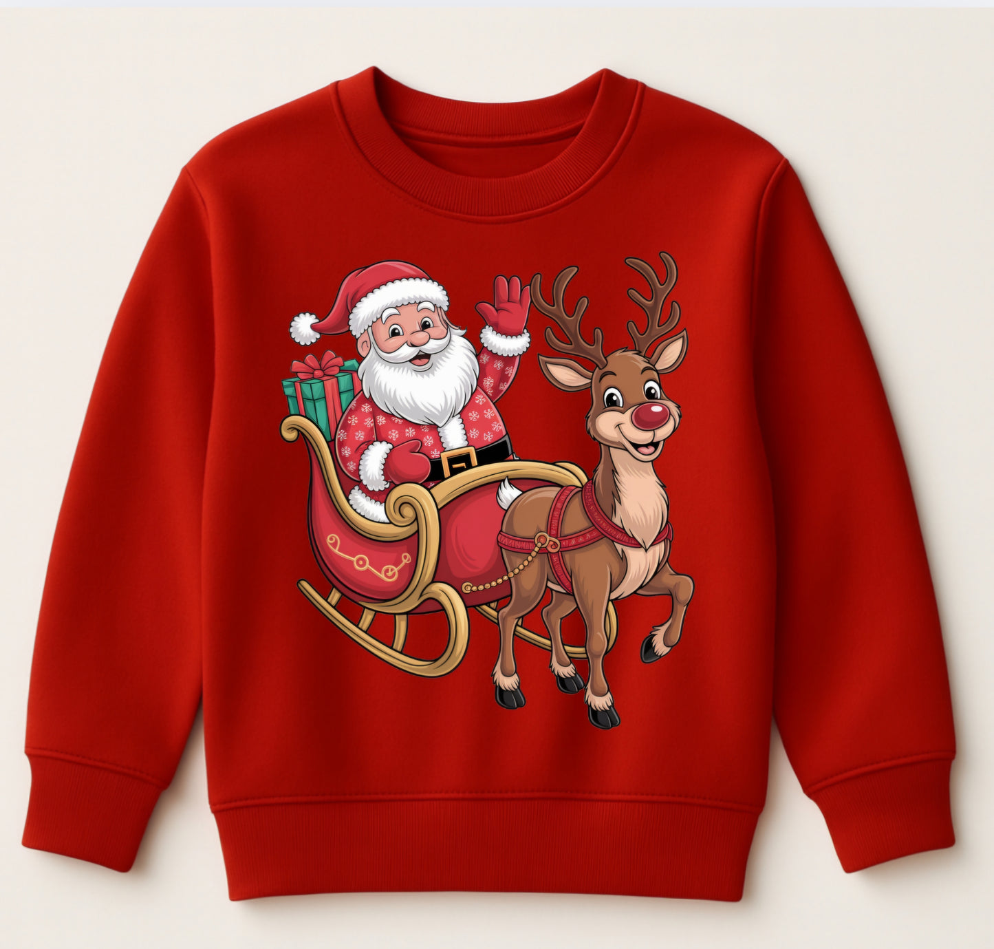 DTF Santa & Red Nose Reindeer Sleigh