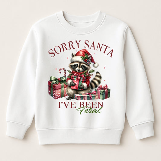 DTF Christmas Sorry Santa I've Been Feral Raccoon