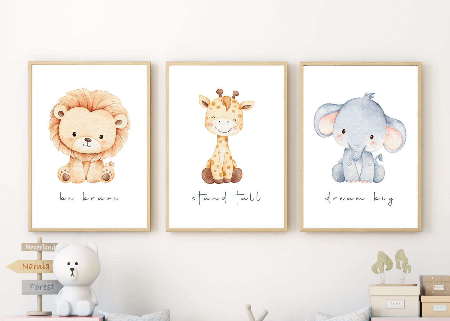 Set Of 3 Wall Art Nursery Safari Animal Prints