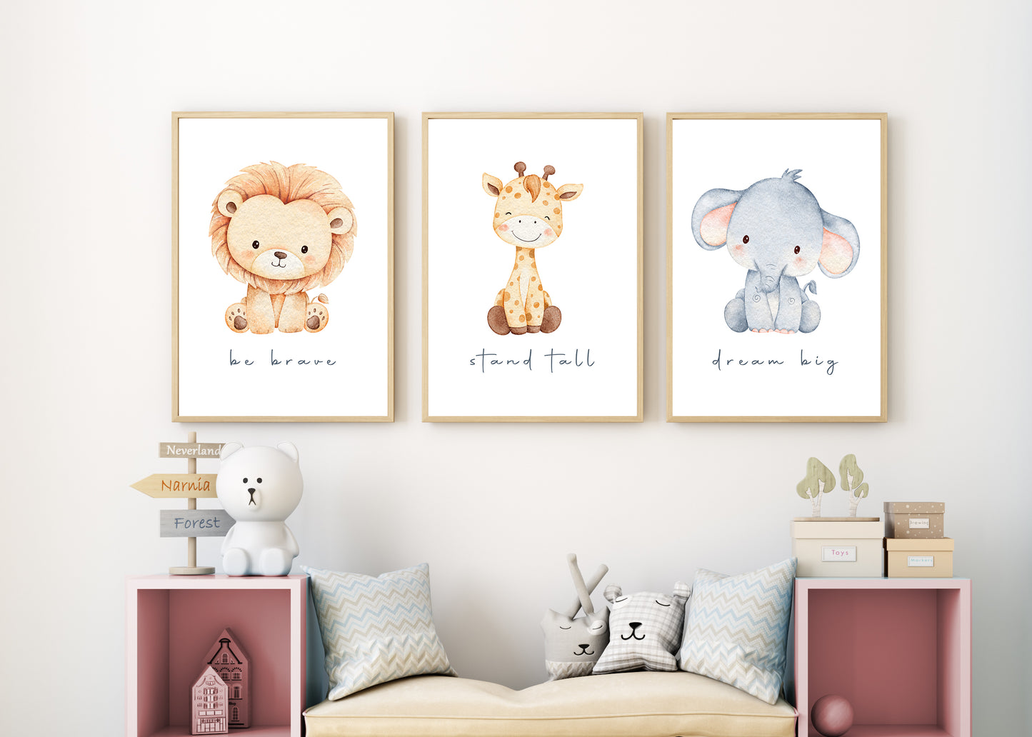 Set Of 3 Wall Art Nursery Safari Animal Prints