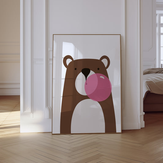 Wall Art Print Bear Blowing Bubble Gum