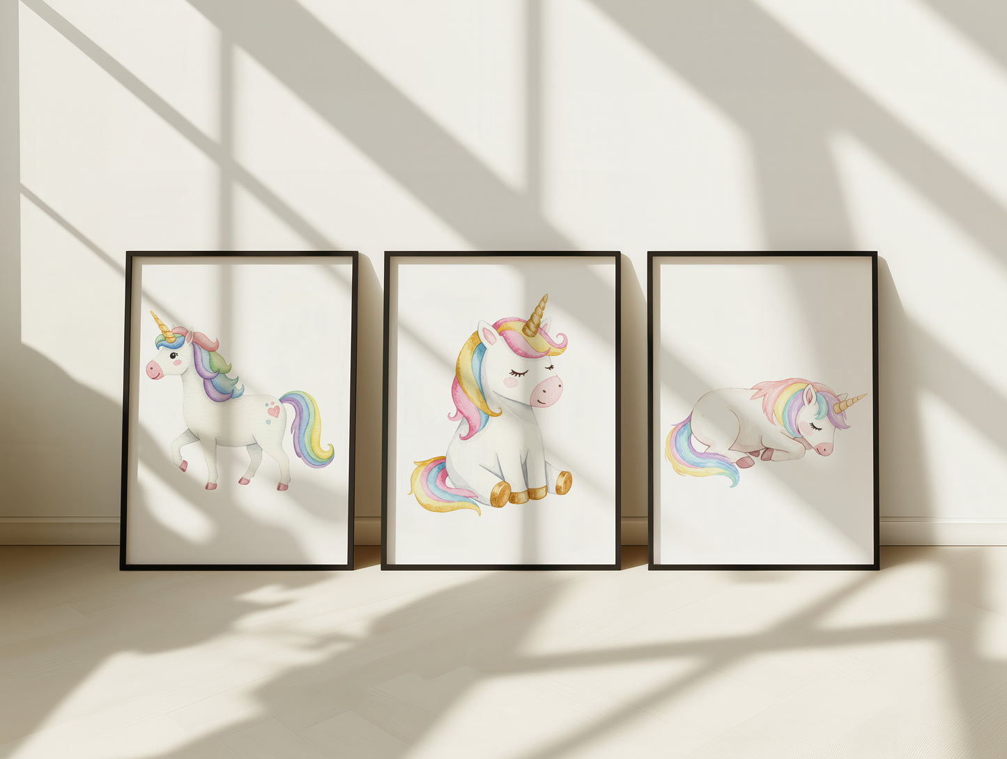 Set Of 3 Wall Art Prints Pretty Pastel Unicorns