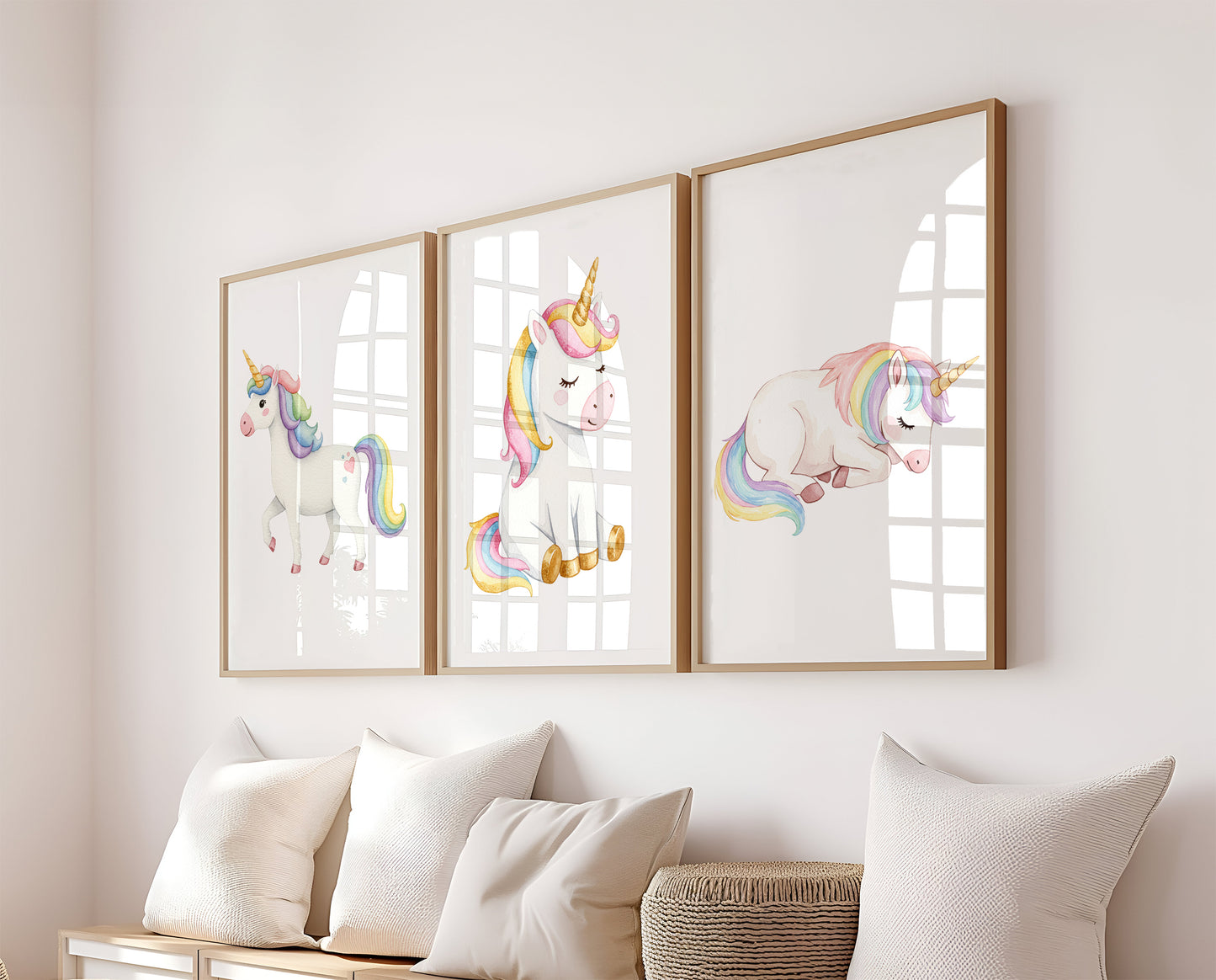Set Of 3 Wall Art Prints Pretty Pastel Unicorns