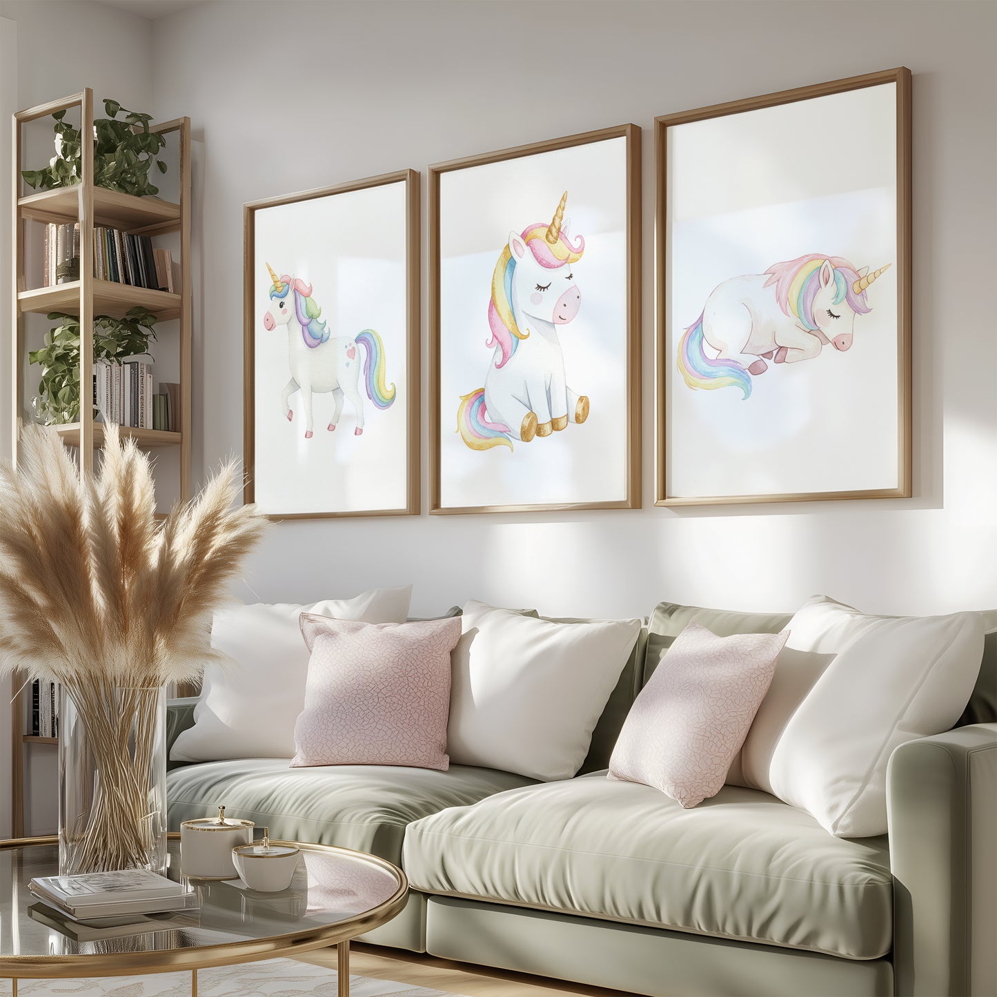 Set Of 3 Wall Art Prints Pretty Pastel Unicorns