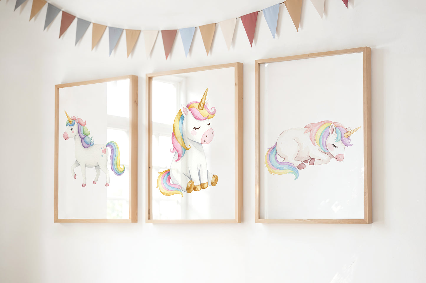 Set Of 3 Wall Art Prints Pretty Pastel Unicorns