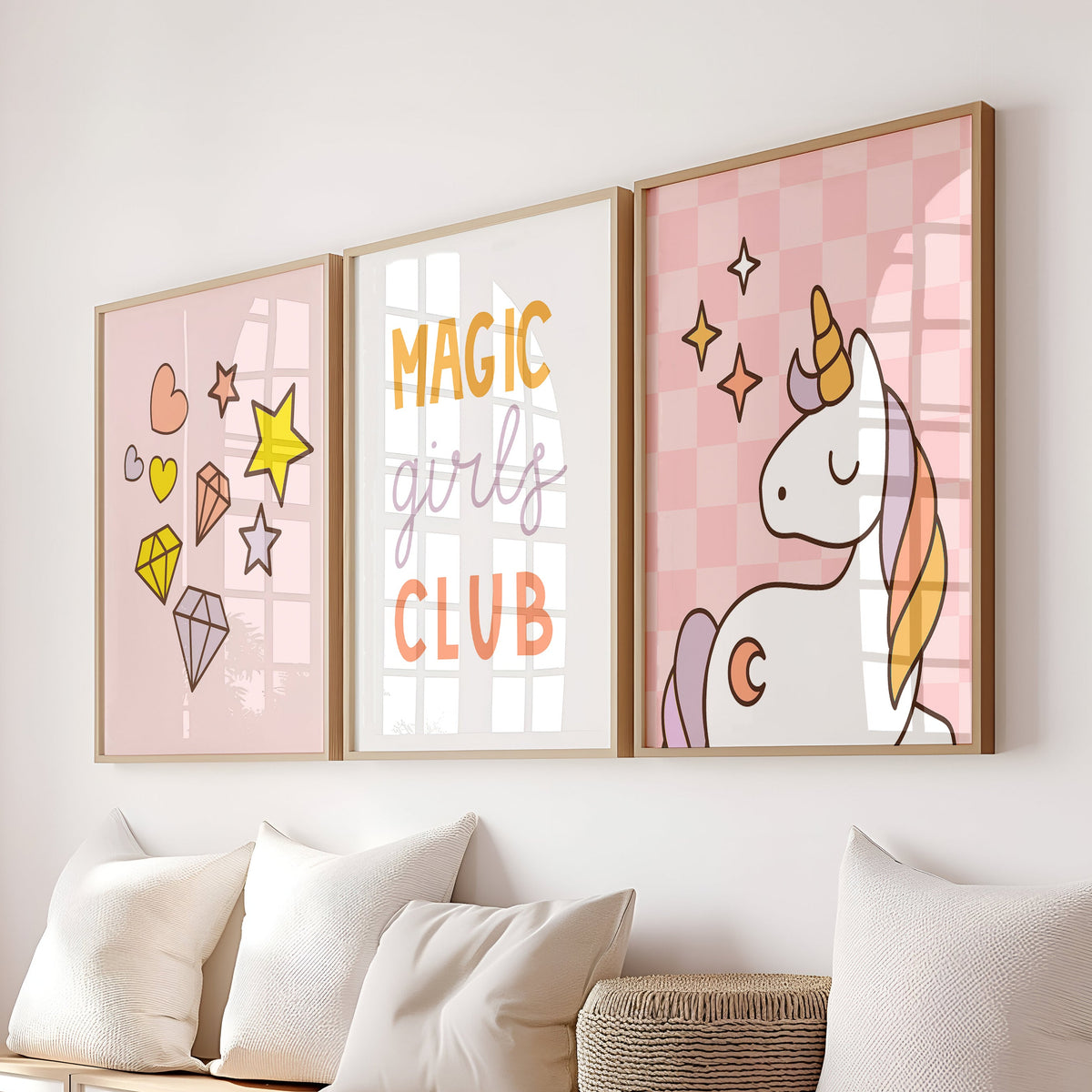 Set Of 3 Wall Art Unicorn Magic Girls Club